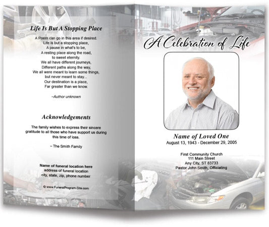 Car Mechanic Funeral Program Template - The Funeral Program Site