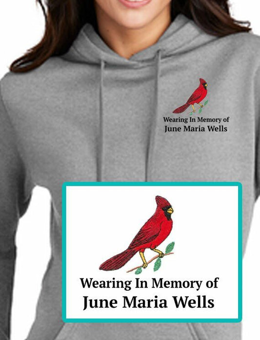 Cardinal Embroidery Fleece Hooded Memorial Sweatshirt (Ladies - Men) - The Funeral Program Site