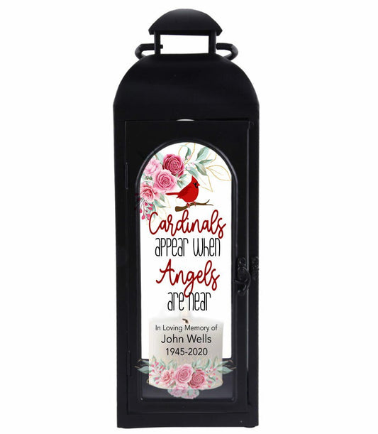 Cardinals Appear Black Memorial Lantern With Wax Candle - The Funeral Program Site