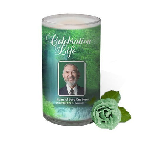 Cascade Personalized Glass Memorial Candle - The Funeral Program Site