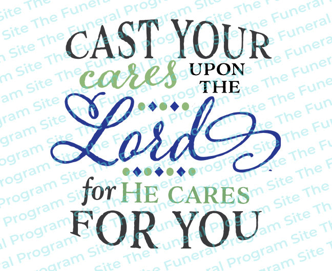 Cast Your Cares Bible Verse Word Art.