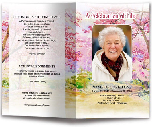 Cherry Blossom Watercolor Funeral Program Template - The Funeral Program Site