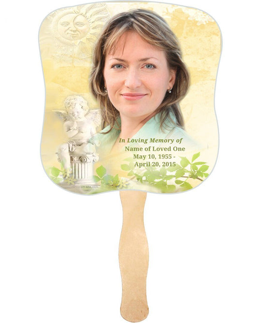 Cherub Cardstock Memorial Fan With Wooden Handle (Pack of 10) - The Funeral Program Site