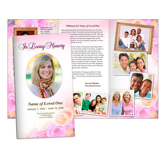 Coral Trifold Funeral Brochure Template.