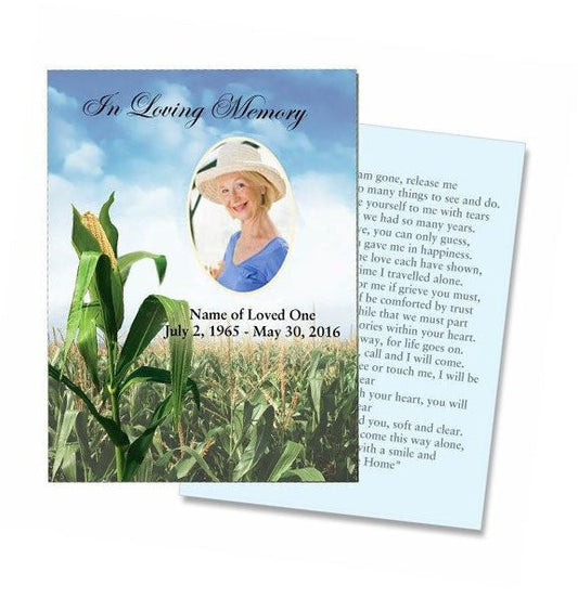 Cornfield Small Memorial Card Template - The Funeral Program Site