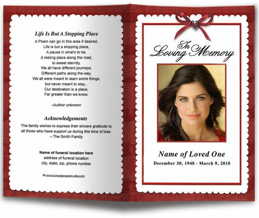 Crimson Funeral Program Template - The Funeral Program Site
