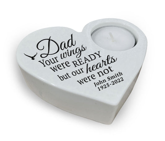Dad Wings Stone Heart Memorial Tea Light Candle Holder - The Funeral Program Site