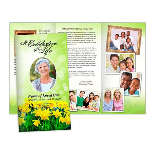 Daffodils Trifold Funeral Brochure Template - The Funeral Program Site