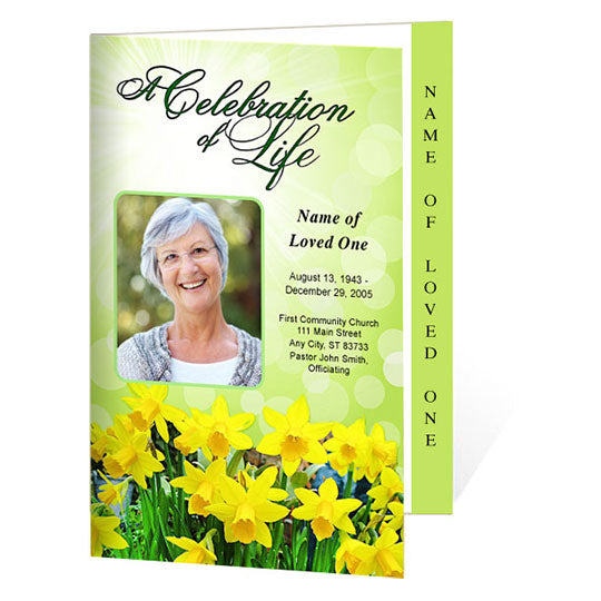 Daffodils 4-Sided Graduated Funeral Program Template.