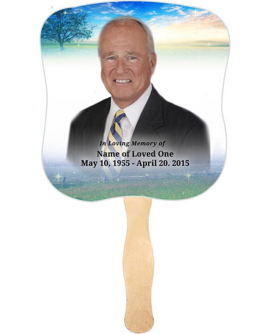 Destiny Cardstock Memorial Fan With Wooden Handle (Pack of 10) - The Funeral Program Site