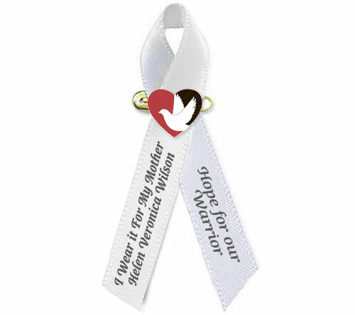Dove In Heart Awareness Ribbon (Pearl White) - Pack of 10