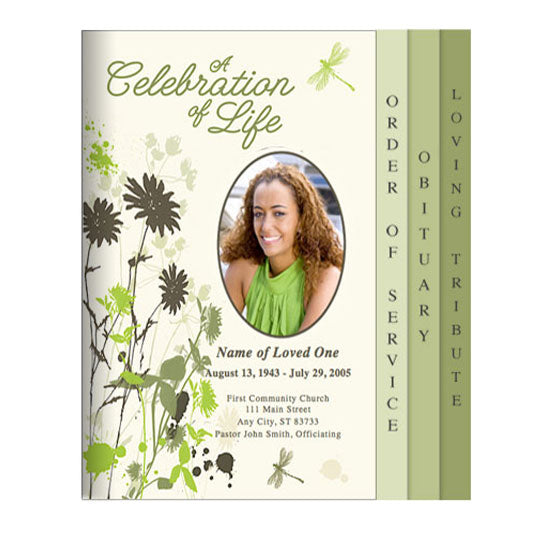 Dragonfly 8-Sided Graduated Funeral Program Template.