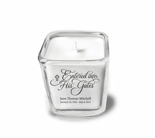Entered Into His Gates Glass Cube Memorial Candle - The Funeral Program Site