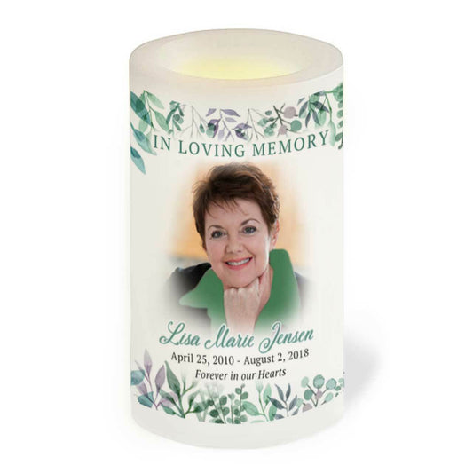 Eucalyptus Personalized Flameless LED Memorial Candle - The Funeral Program Site