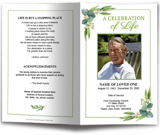Eucalyptus Watercolor Funeral Program Template - The Funeral Program Site