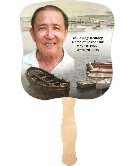 Fishing Cardstock Memorial Fan With Wooden Handle (Pack of 10) - The Funeral Program Site