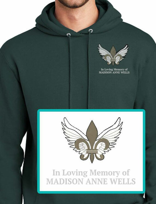Fleur Di Lis Embroidery Fleece Hooded Memorial Sweatshirt (Ladies - Men) - The Funeral Program Site