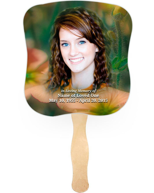 Floral Cardstock Memorial Fan With Wooden Handle (Pack of 10) - The Funeral Program Site