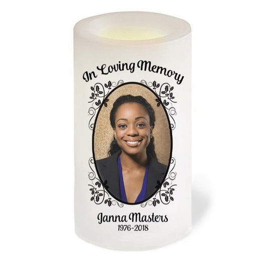 Flourish Leaves Flameless LED Memorial Candle - The Funeral Program Site