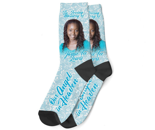 Flourished Personalized In Memory Mens - Womens Crew Socks - The Funeral Program Site
