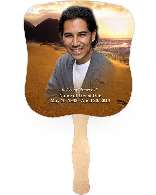Footprints Cardstock Memorial Fan With Wooden Handle (Pack of 10) - The Funeral Program Site