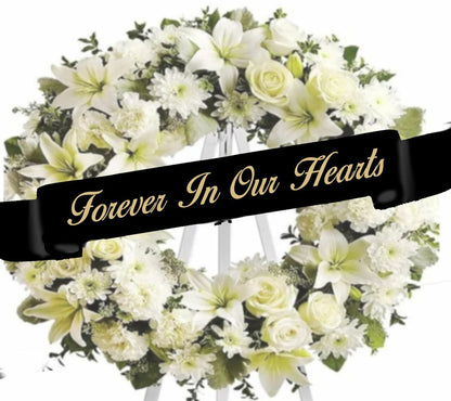 Forever In Our Hearts Funeral Ribbon Banner For Flowers - The Funeral Program Site