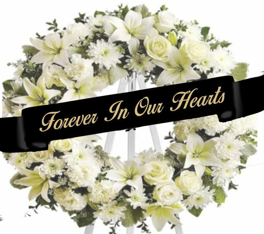Forever In Our Hearts Funeral Ribbon Banner For Flowers - The Funeral Program Site