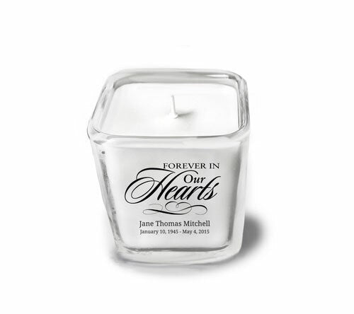 Forever In Our Hearts Personalized Glass Cube Candle - The Funeral Program Site