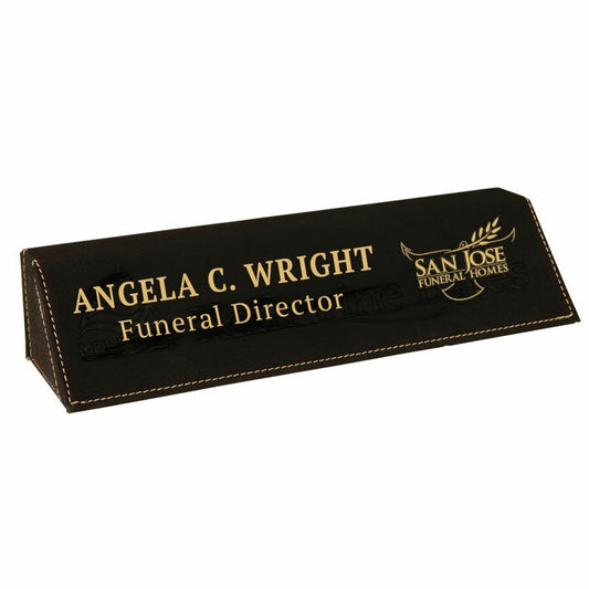 Funeral Home Black - Gold Leather Name Plate Desk Wedge - The Funeral Program Site