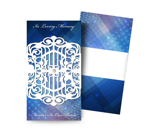Funeral Program Blue Plaid With Laser Cut Flourish Band Design & Print (Pack of 25) - The Funeral Program Site