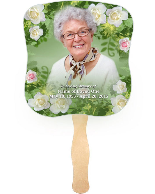 Garden Cardstock Memorial Fan With Wooden Handle (Pack of 10) - The Funeral Program Site