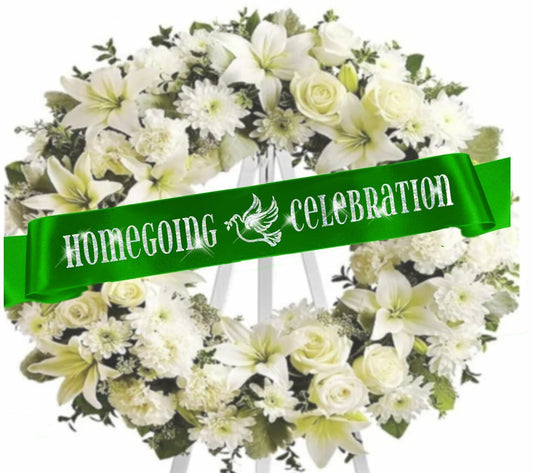 Glitter Homegoing Celebration Funeral Ribbon Banner For Flowers - The Funeral Program Site