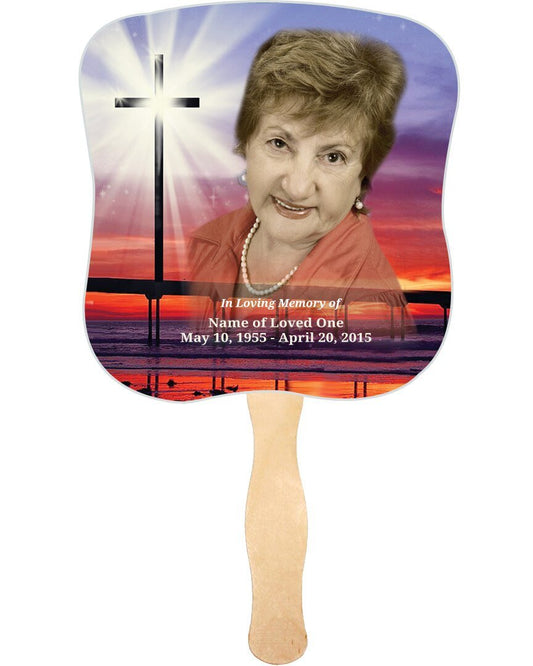 Glorify Cardstock Memorial Fan With Wooden Handle (Pack of 10) - The Funeral Program Site