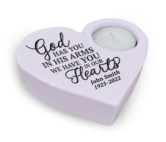God's Arms Stone Heart Memorial Tea Light Candle Holder - The Funeral Program Site