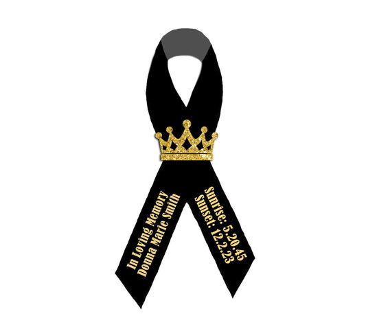 Gold Glitter Crown Black Awareness Ribbons - Pack of 10 - The Funeral Program Site