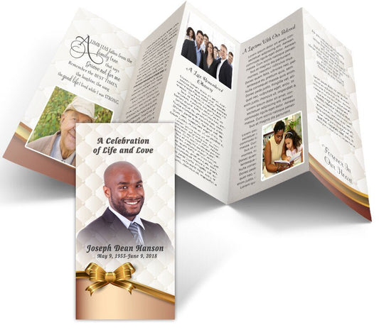 Golden Bow Accordion Fold Funeral Program Design & Print (Pack of 50) - The Funeral Program Site