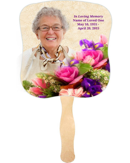 Golden Cardstock Memorial Fan With Wooden Handle (Pack of 10) - The Funeral Program Site