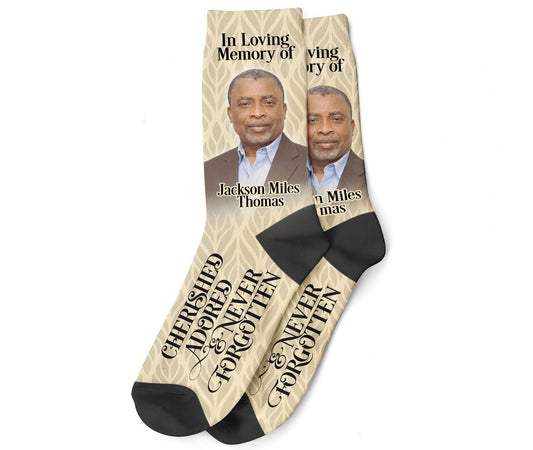 Golden Memory Personalized In Memory Mens - Womens Crew Socks - The Funeral Program Site