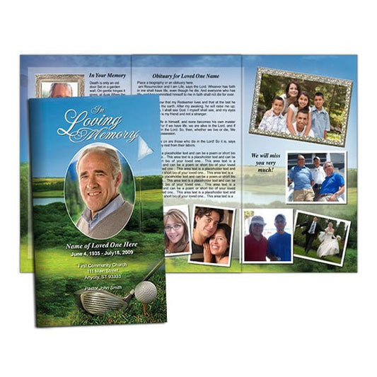Golfer TriFold Funeral Brochure Template - The Funeral Program Site