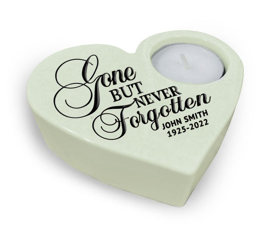 Gone Never Forgotten Stone Heart Memorial Tea Light Candle Holder - The Funeral Program Site