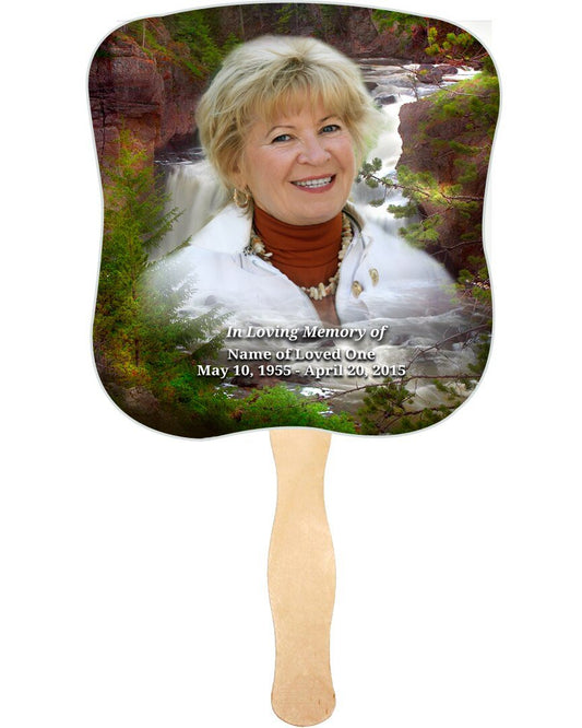 Graceful Cardstock Memorial Fan With Wooden Handle (Pack of 10) - The Funeral Program Site