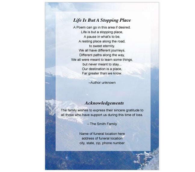 Snowcaps 4-Sided Graduated Funeral Program Template.