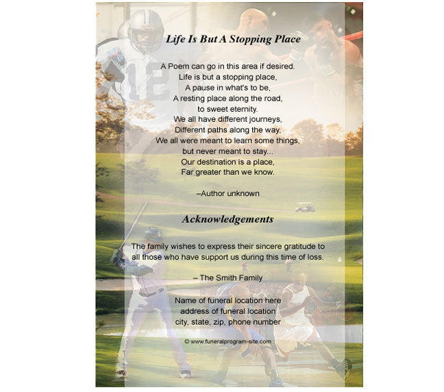 Sports 4-Sided Graduated Funeral Program Template.