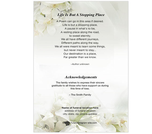 Lily 8-Sided Funeral Graduated Program Template.