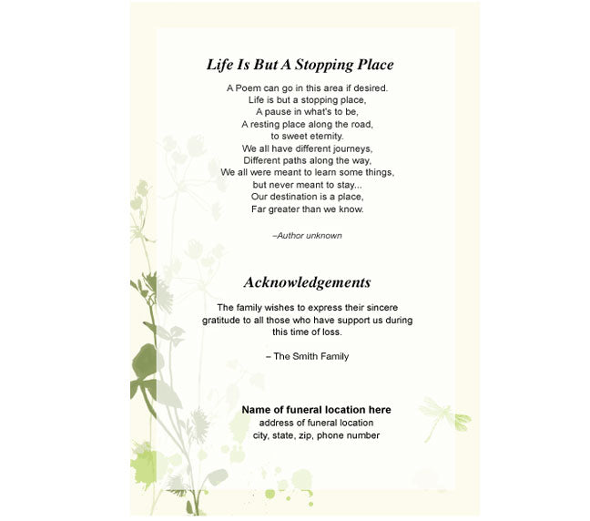 Dragonfly 4-Sided Graduated Funeral Program Template.
