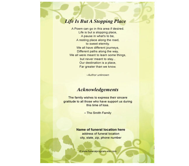 Sunflower 4-Sided Graduated Funeral Program Template.