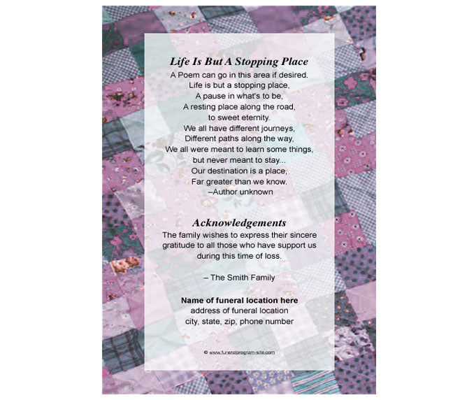 Patchwork 4-Sided Graduated Funeral Program Template.