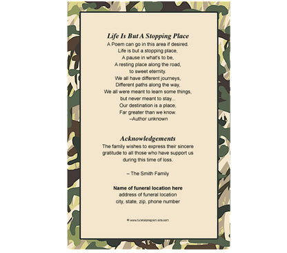 Camouflage 4-Sided Graduated Funeral Program Template.