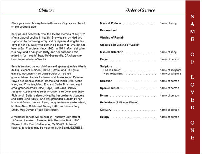 Ruby 4-Sided Graduated Funeral Program Template.