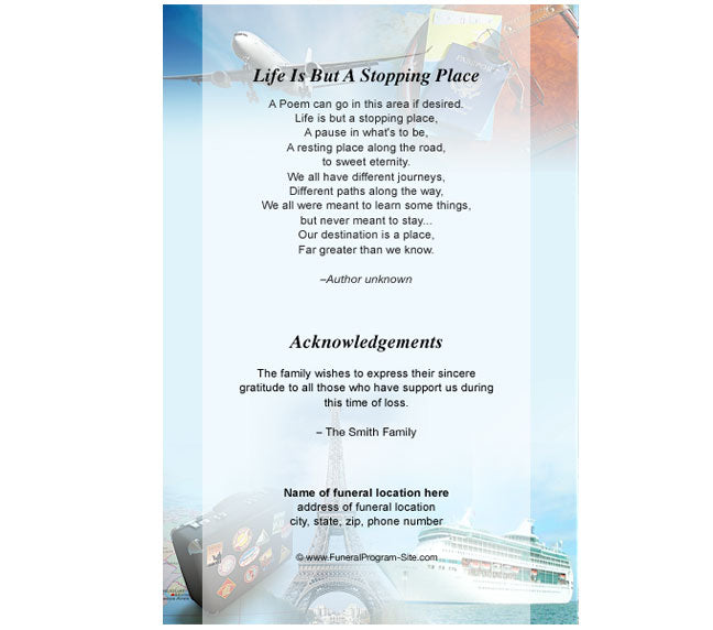Travel 4-Sided Graduated Funeral Program Template.